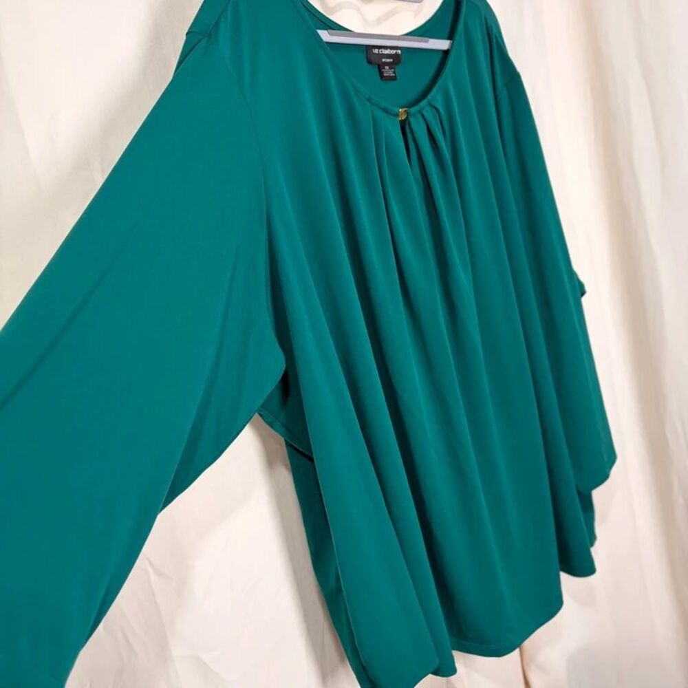 Liz Claiborne Woman Plus Size 5X Emerald Teal Pleated Keyhole Blouse Top